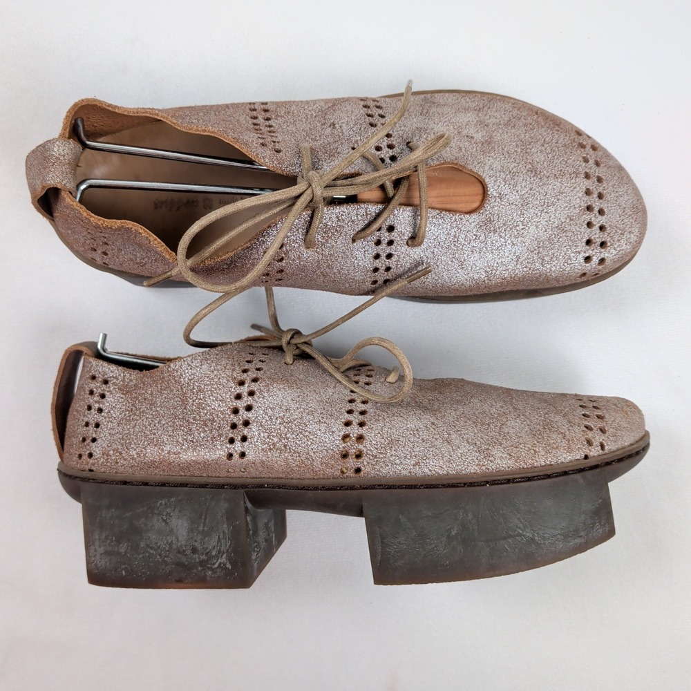 Trippen German Metallic Block Heel Avant Garde Lace Up Goblin Chunky Platform